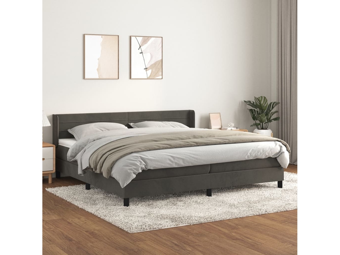 Vidaxl Cama Com Molas/colchão 200x200 Cm Veludo Cinzento-escuro