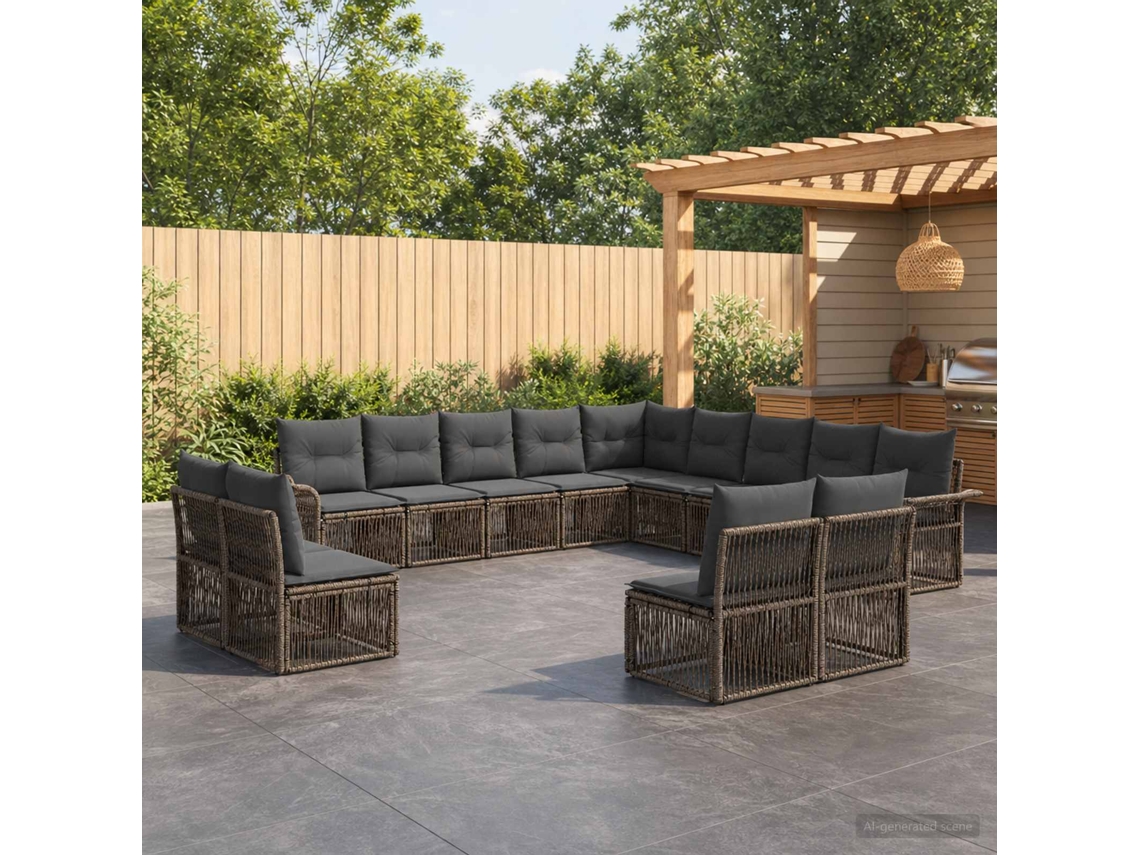 Vidaxl Conjunto De Sofá De Jardim 13 Unid. Cinzento Vime Pe