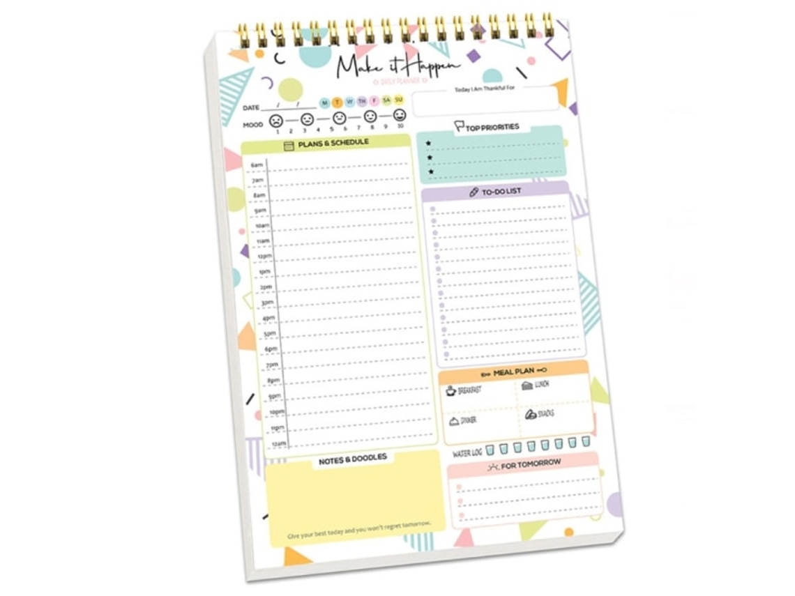 Cuaderno Ryi con espiral, agenda semanal y diaria, 52 páginas sin fecha para notas diarias - 3-aquaforge