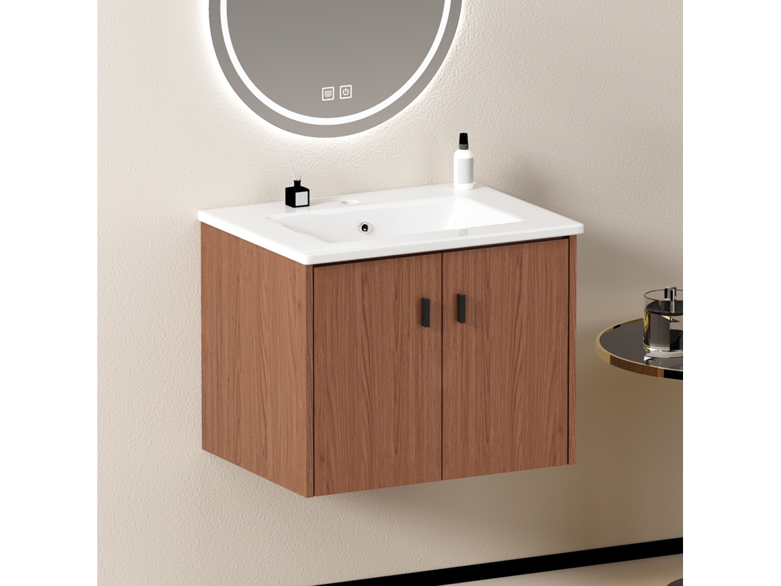 Armário De Banheiro 60cm Em Marrom-avermelhado. Armário Espaçoso Com 2 Portas De Fechamento Suave.