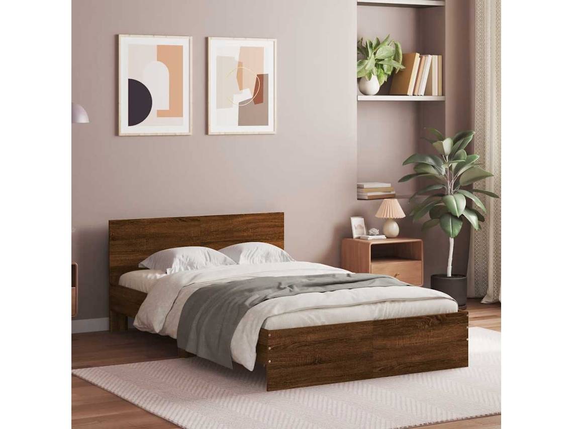 Vidaxl Estrutura De Cama Com Cabeceira 120x190 Cm Carvalho Castanho