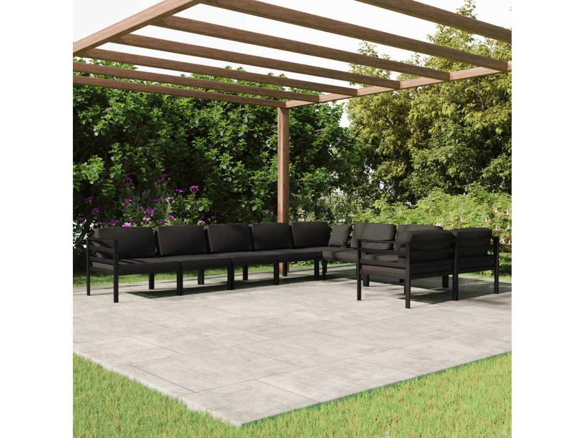 Vidaxl 9 Pcs Conjunto Lounge Jardim Com Almofadões Alumínio Antracite