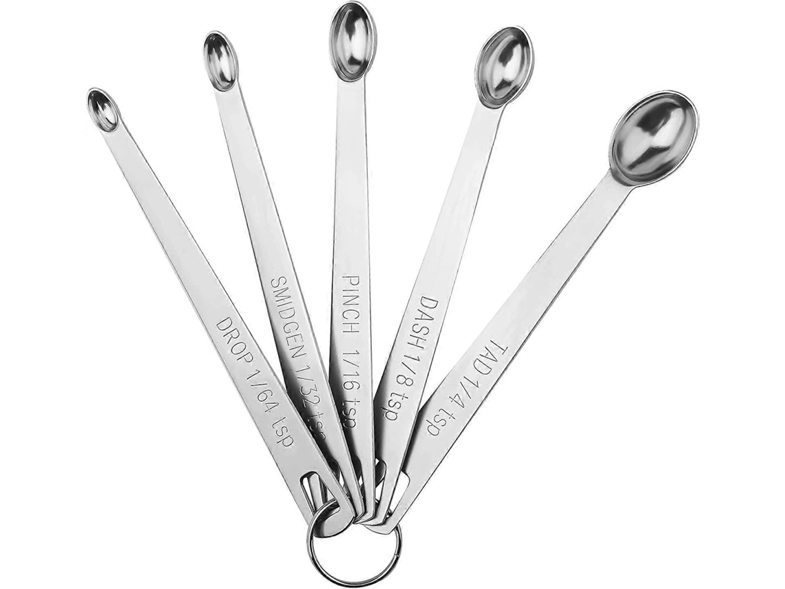 5 Colheres de Medida Mini com Anel 1/64 1/32 1/16 1/8 1/4 Colheres de Chá Aço Inoxidável Marcas Gravadas