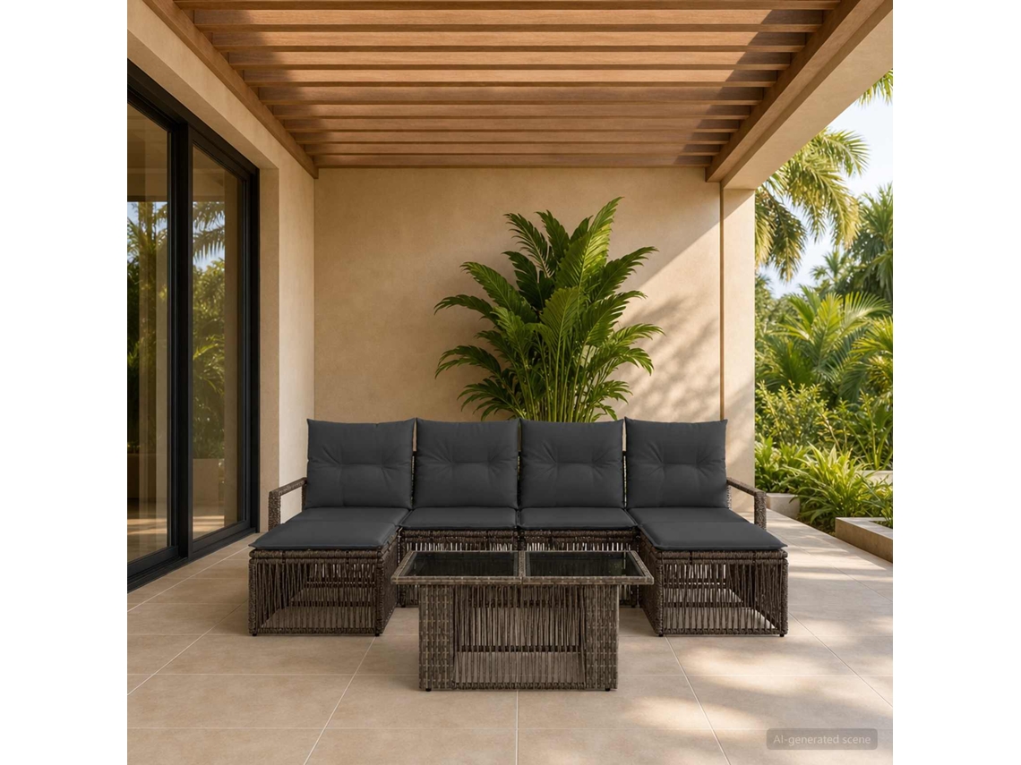 Vidaxl Conjunto De Sofá De Jardim 7 Unid. Cinza E Cinza Escuro Vime Pe
