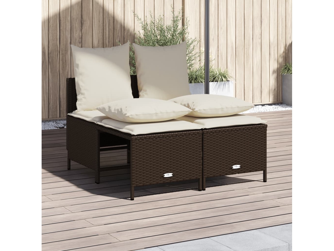 Pcs Conjunto Sofás De Jardim C/ Almofadões Vime Pe Castanho Dkd Home Decor