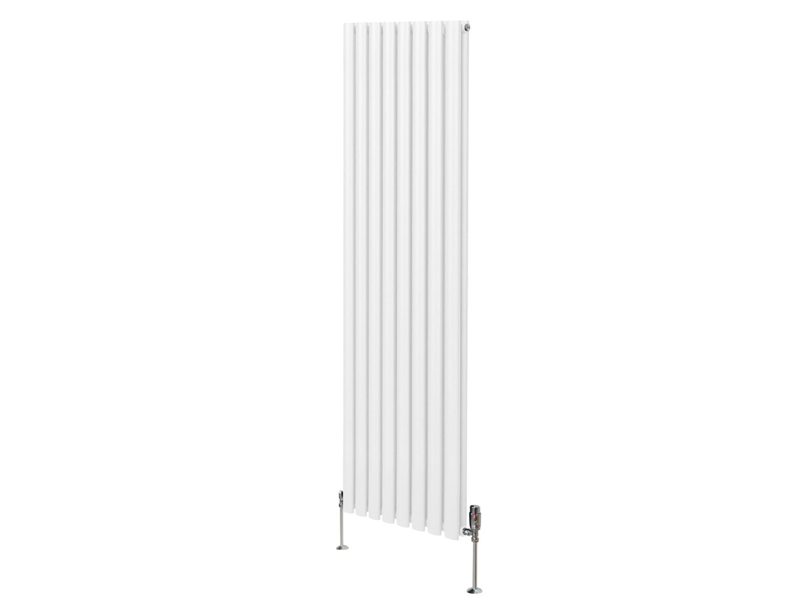 Radiador Vertical Oval Em Aço Carbono Branco 1800x480mm Com Elevada Potência Térmica E Conjunto De Válvulas