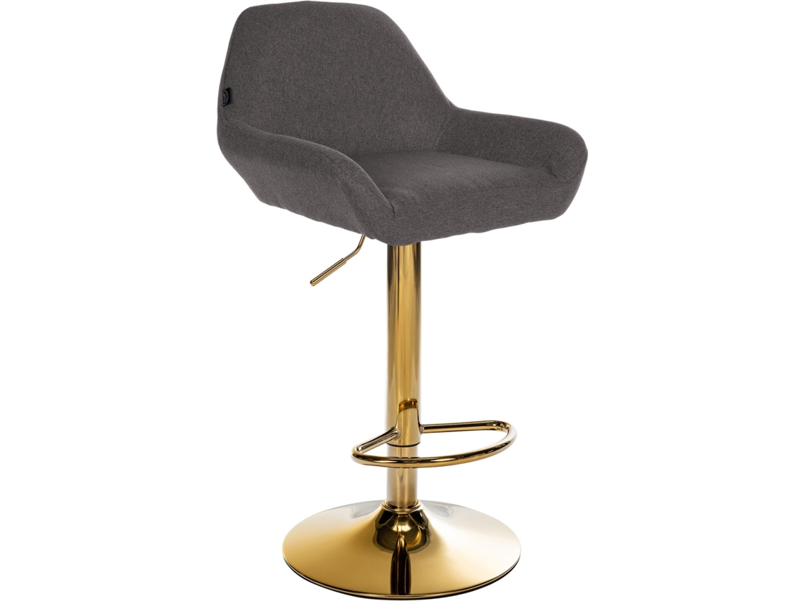Banqueta de bar X1 com apoio para os pés e encosto baixo, design moderno, assento em tecido cinza escuro, estrutura em metal dourado 10_0006148