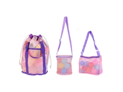 Conjunto 3 Bolsas De Armazenamento De Malha Para Brinquedos De Praia Yuysan 22x22x34cm Rosa