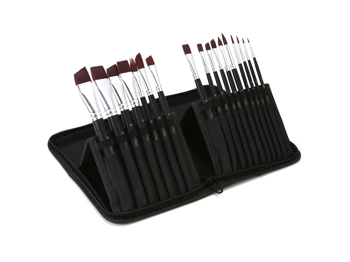 Conjunto de 17 Pincéis de Pintura Nylon para Acrílico Aquarela Óleo com Bolsa de Tela