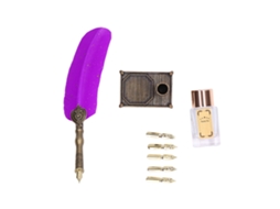 Caneta de Pena Dourada com Detalhes em Estilo Vintage de Luxo, com Base, Pontas e Frasco de Tinta para Caligrafia. Ideal para Presentear AQUAFORGE