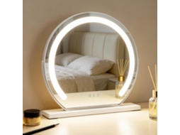 Espelho de Maquilhagem LED Nettlife Hollywood 40x35cm - Espelho de Mesa Sensível ao Toque com Intensidade Ajustável, 3 Modos de Luz, Branco Moderno