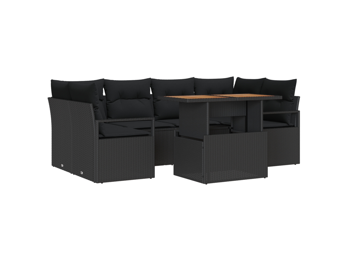 Conjunto 7 Sofá De Jardim Vidaxl Preto Vime Pe (100 X 55 X 73 Cm)