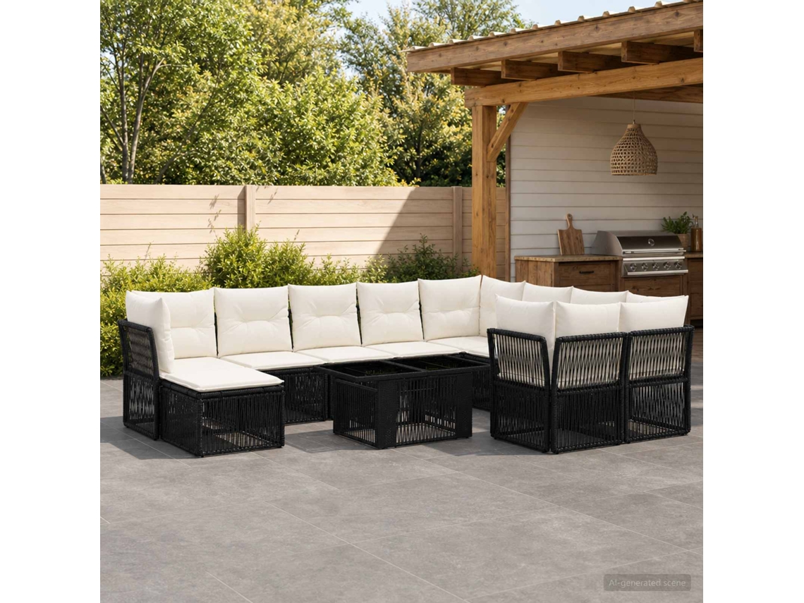 Vidaxl Conjunto De Sofá De Jardim 11 Unid. Preto Vime Pe