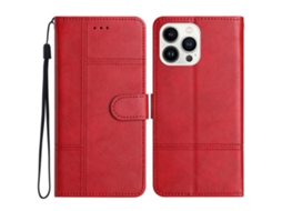 Capa Em Couro Pu, Para Iphone 16 Pro Max Cor Vermelho