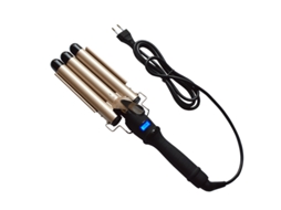Modelador De Cachos Triplo De Cerâmica, Aquecimento Rápido, Controle De Temperatura Lcd, Efeito Ondulado, Dourado 25 Mm