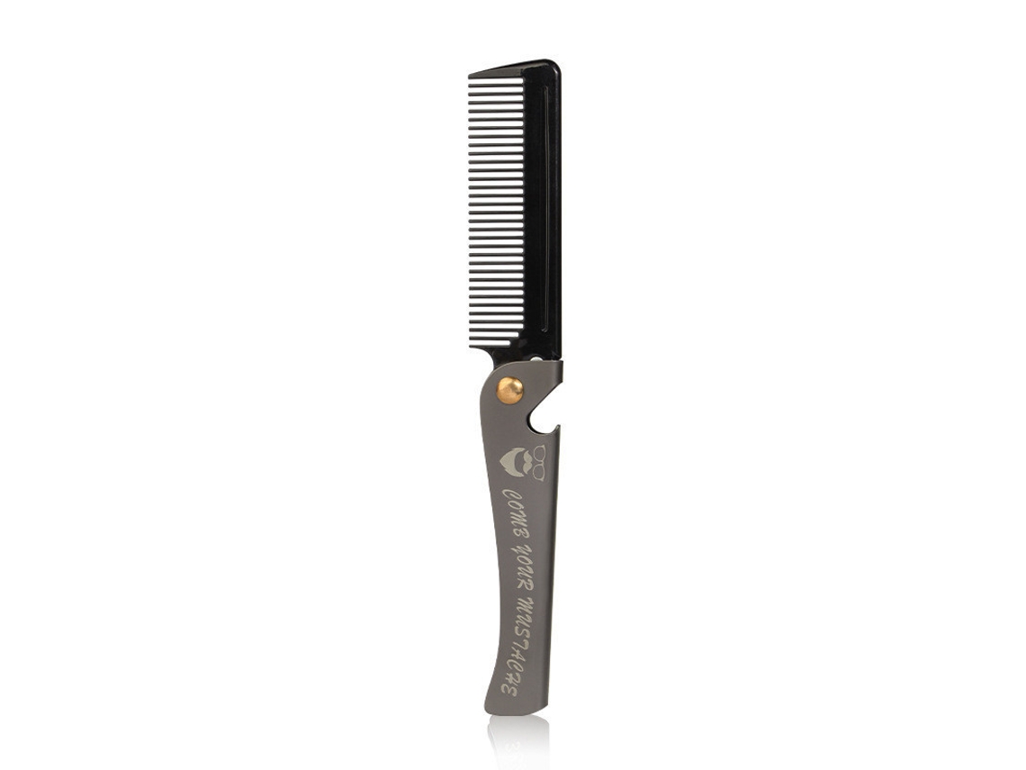 Pente Masculino Dobrável Retrô em Aço com Ponta para Aparar Barba, Pente Portátil para Barba MDUG (preto)