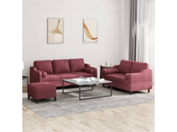 Vidaxl 3 Pcs Conjunto De Sofás Com Almofadas Tecido Vermelho-tinto