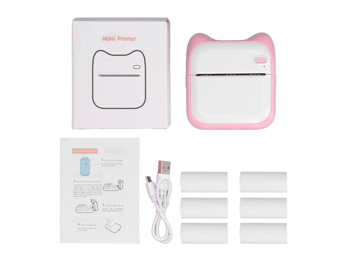 Impressora Térmica Mini Portátil Bluetooth Usb 203dpi 1000mah Para Fotos E Adesivos Rosa