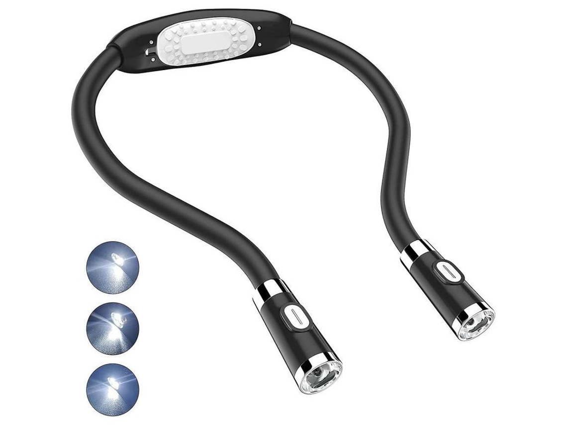 Lâmpada Led Para Leitura Com Cordão Flexível, Mãos Livres, 4 Leds E 3 Níveis De Brilho, Baterias Aaa Não Incluídas