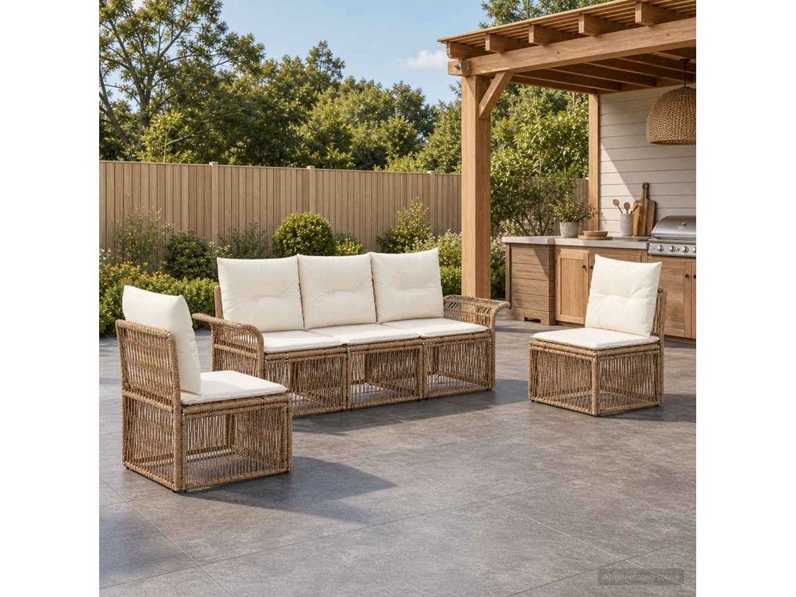Vidaxl Conjunto De Sofá De Jardim 5 Pcs Bege Vime Pe