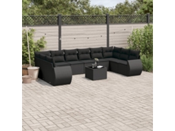Jogo de Sofá Jardim 11 Peças C/ Almofadões Vime Pe Preto Dkd Home Decor