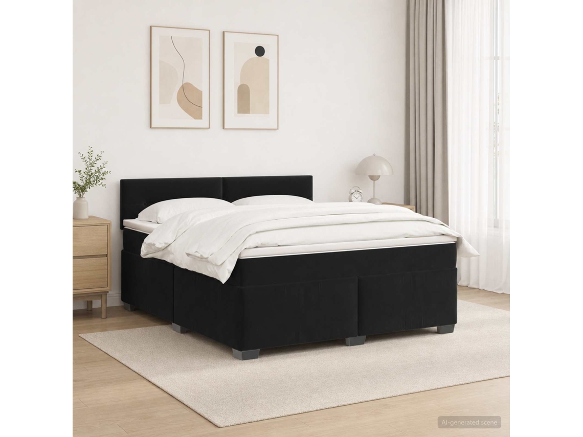 Vidaxl Cama Box Spring Com Colchão E Led Preto 140 X 200 Cm Veludo