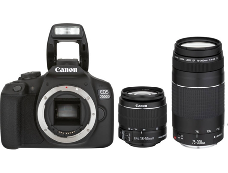Kit Máquina Fotográfica Reflex CANON EOS2000D + 18-18-55mm f/3.5-5.6 IS + 75-30mm f/4.0-5.6 (24.1 MP - Sensor: APS-C - ISO: 100- 12800) — 24.1 MP | ISO: Auto até 12800