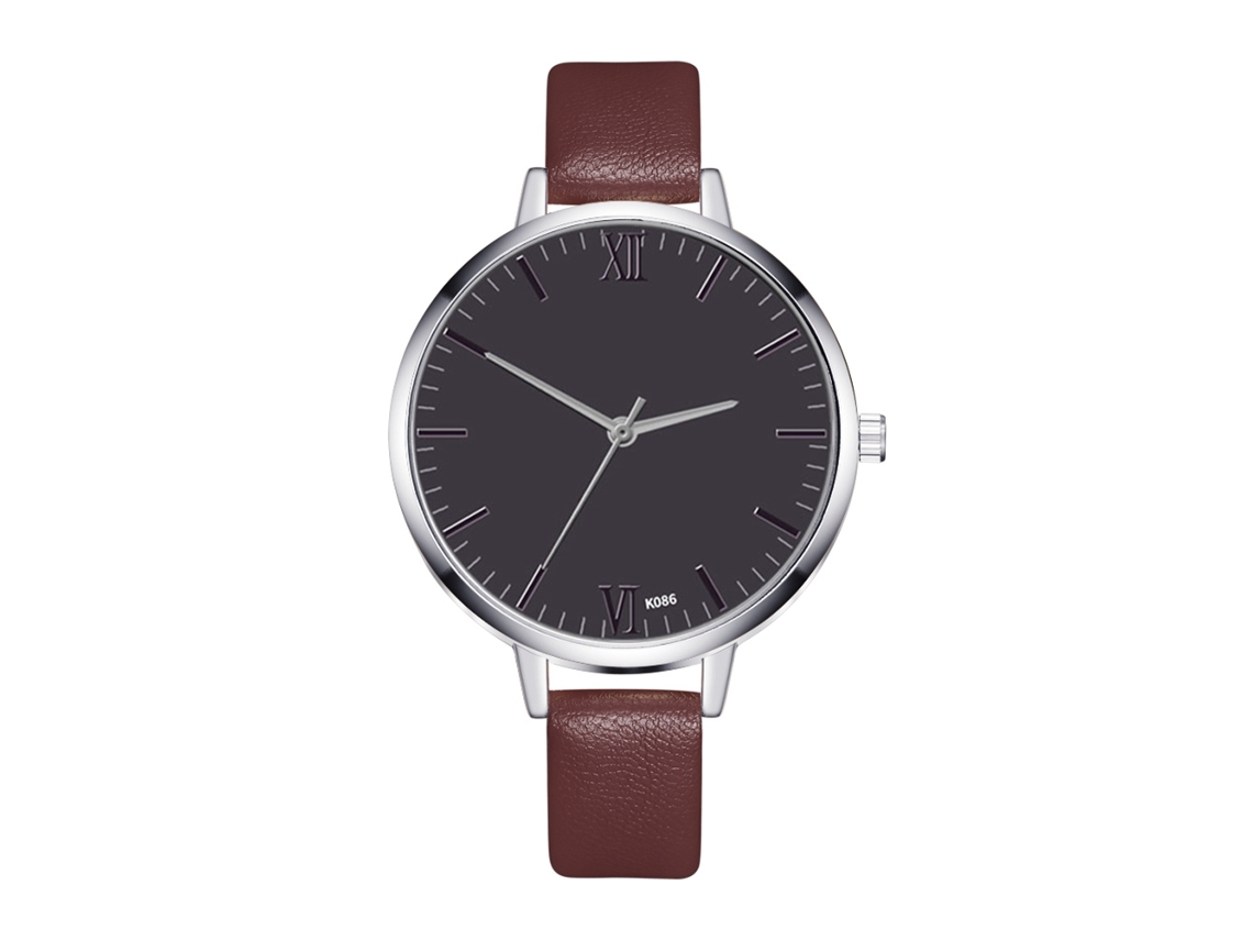Relógio de Quartzo Feminino Estilo Vintage Simples de Negócio Pulseira de Couro Pu Café