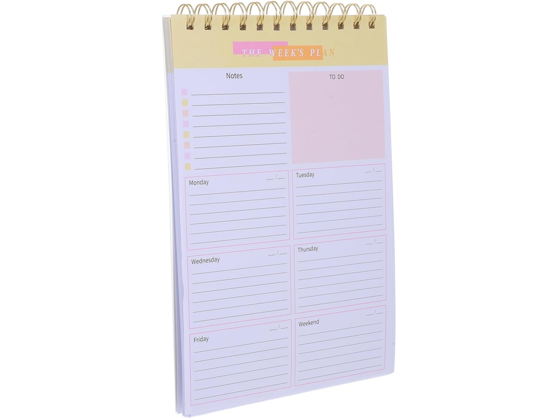 Bloc-notes En Papier Et Fer De Planification Hebdomadaire Agenda Non Daté Jaune, Suivi Des Tâches