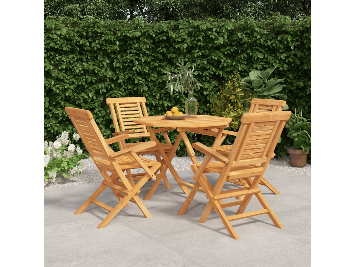 Vidaxl 5 Pcs Conjunto De Jantar P/ Jardim Madeira De Teca Maciça