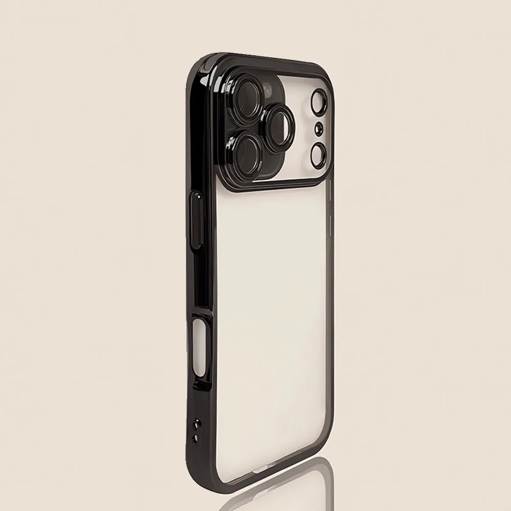 Capa Transparente Eletroplaqueada Para Iphone (iphone 13 Pro Max Preto) Com Protetor De Lente Da Câmera.