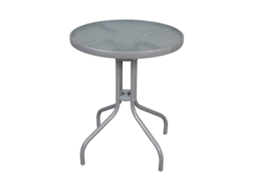 Mesa De Cristal Redonda Con Base Metálica | Ideal Para Terraza, Jardín O Balcón | 60x70cm Gris