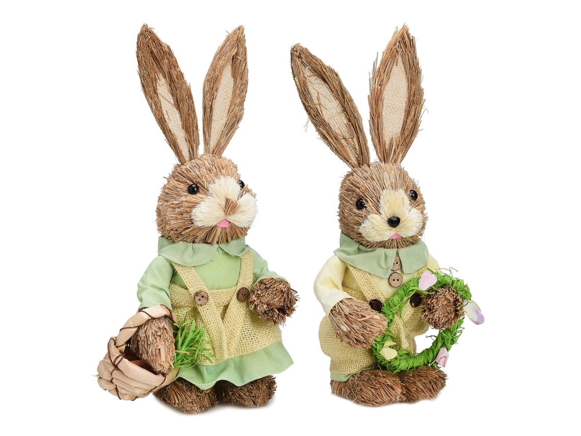 Conjunto de Orelhudos de Páscoa com Dois Coelhinhos Rústicos, Decoração de Casa e Festa, 35cm LAXISCREED