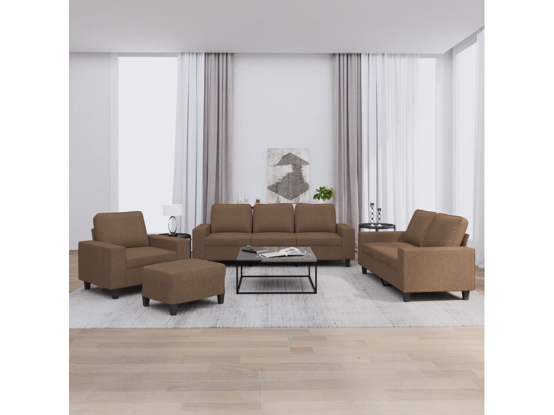 Vidaxl 4 Pcs Conjunto De Sofás Tecido Castanho
