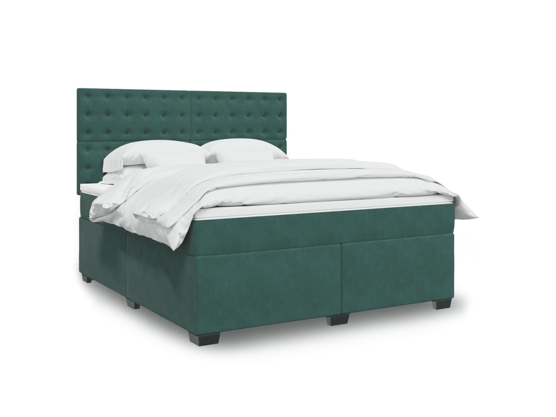 Cama Com Molas/colchão 180x200 Cm Veludo Verde-escuro