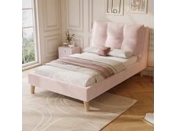 Cama Solteiro Infantil 90x200cm Polsterizada Cabecote Lattice Madeira Rosa