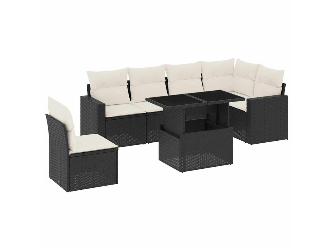 Conjunto de 7 sofás para jardim com almofadões Vime Pe Preto MAISON EXCLUSIVE (7 peças)