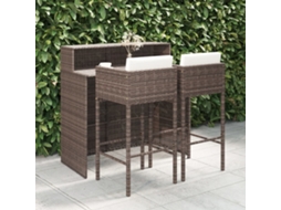 Conjunto Bar 3 Peças Para Jardim Com Almofadões Vime Pe Castanho Dkd Home Decor