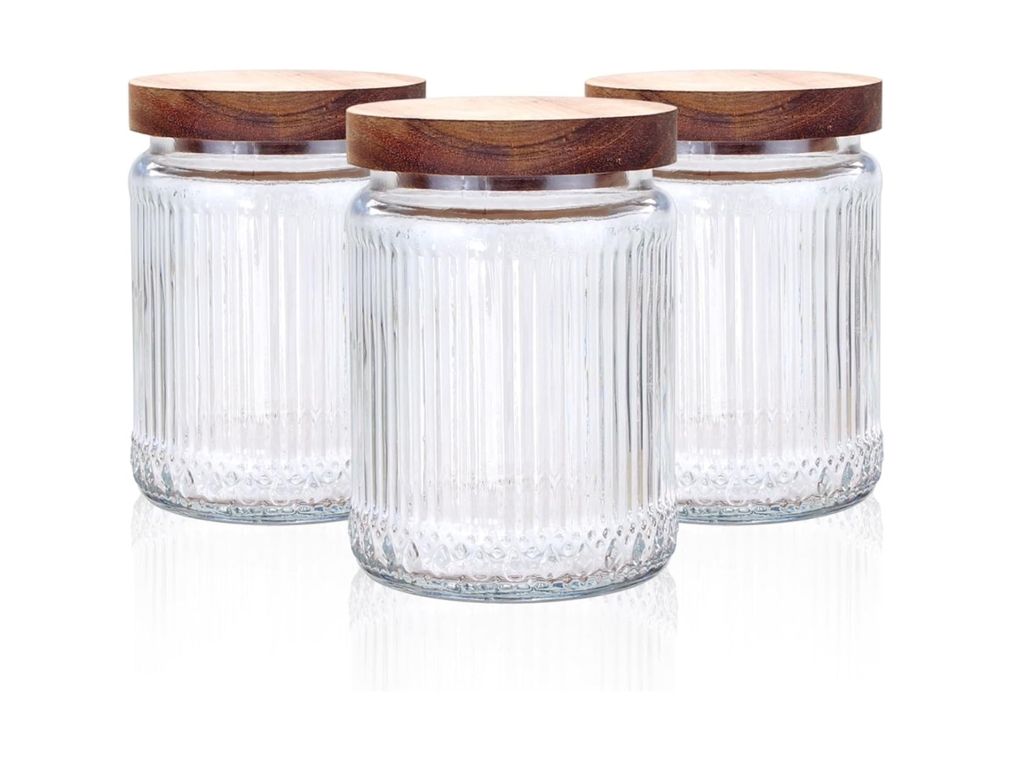 Conjunto 3 Frascos Armazenamento - Frascos Vidro Herméticos - Recipientes Alimentos Cozinha - Vidro - Transparente