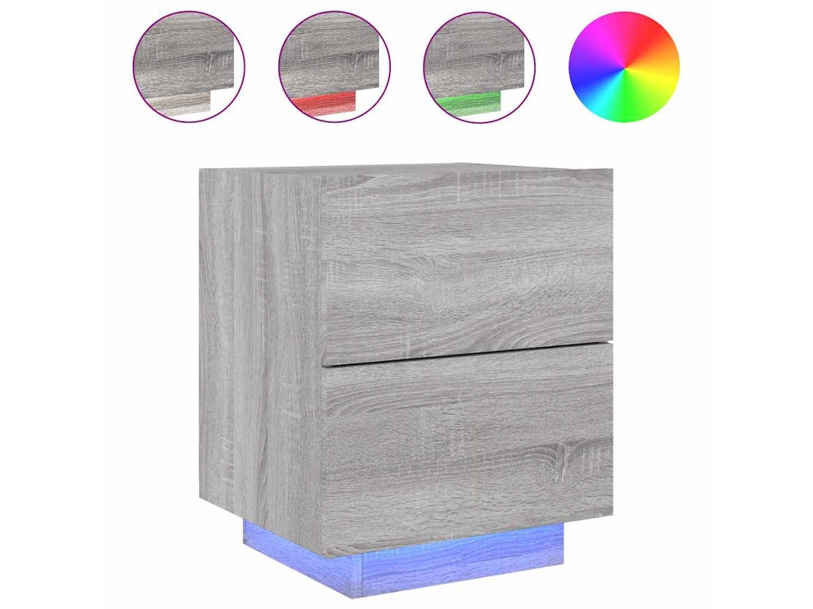 Mesa de Cabeceira com Luzes Led Derivados Madeira Cinzento Sonoma MAISON EXCLUSIVE