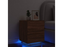 Vidaxl Mesa Cabeceira C/ Luzes Led Derivados Madeira Carvalho Castanho
