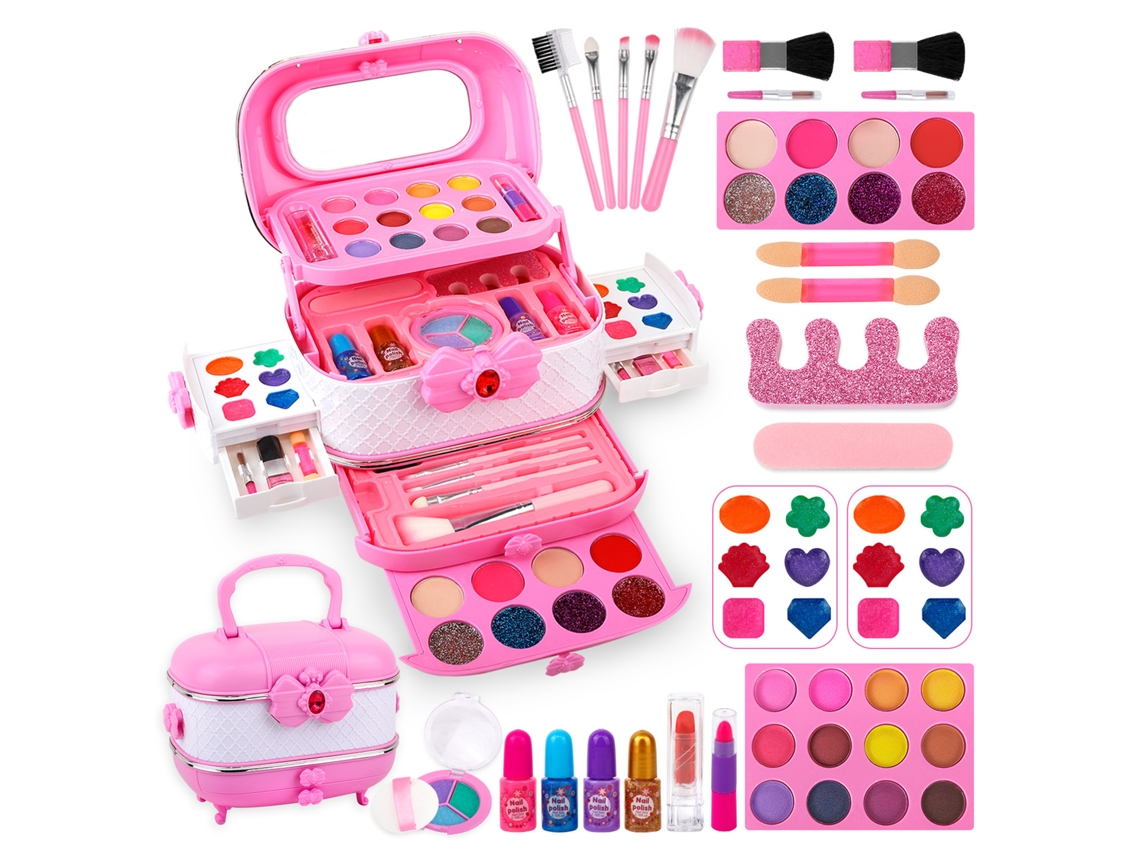 Ats kit de Maquilhagem para Meninas Conjunto Real Cosmético Lavável com Maleta Presente Natsal Aniversário Brinquedo Maquilhagem Menina Pequena