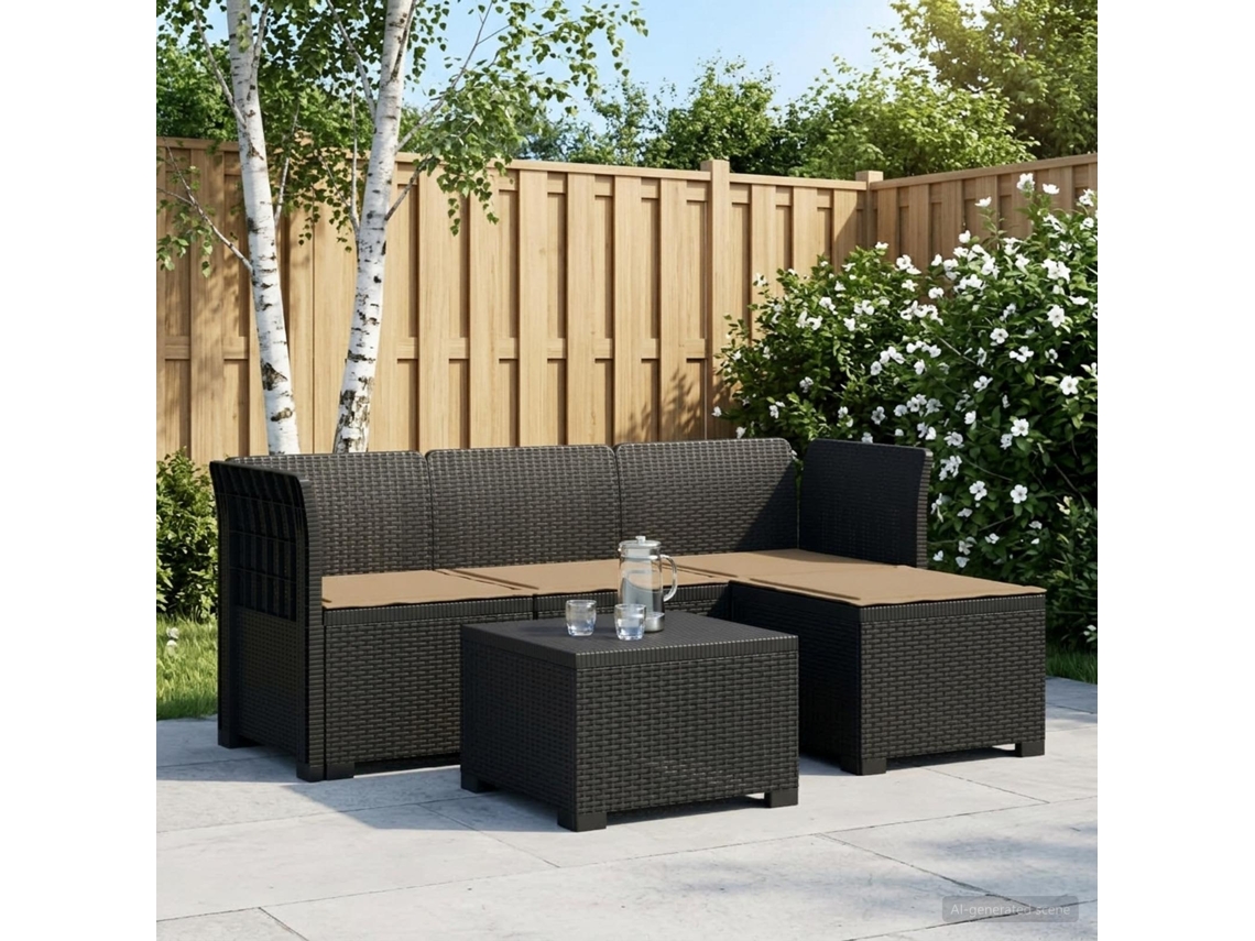 Vidaxl Sofá De Jardim Para 4 Pessoas Com Almofadas Estilo Rattan Pp