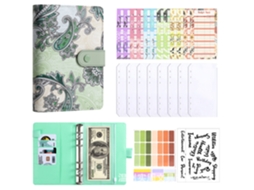 Paisley A6 Budget Planner Notebook With Macaron Ring Binder Green Cover, 8-zipper Pockets, 12-cash Budget Cards