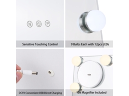 2026 espejo de Maquillaje de Mesa Con Luz 9 Bombillas Control Táctil 3 Colores Ajustables 10x Lupa Usb Tomshine