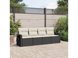 Vidaxl 4 Pcs Conjunto De Sofás Para Jardim C/ Almofadões Vime Pe Preto