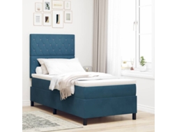 Vidaxl Cama Box Spring Led Com Colchão Azul Escuro 90 X 190 Cm Veludo