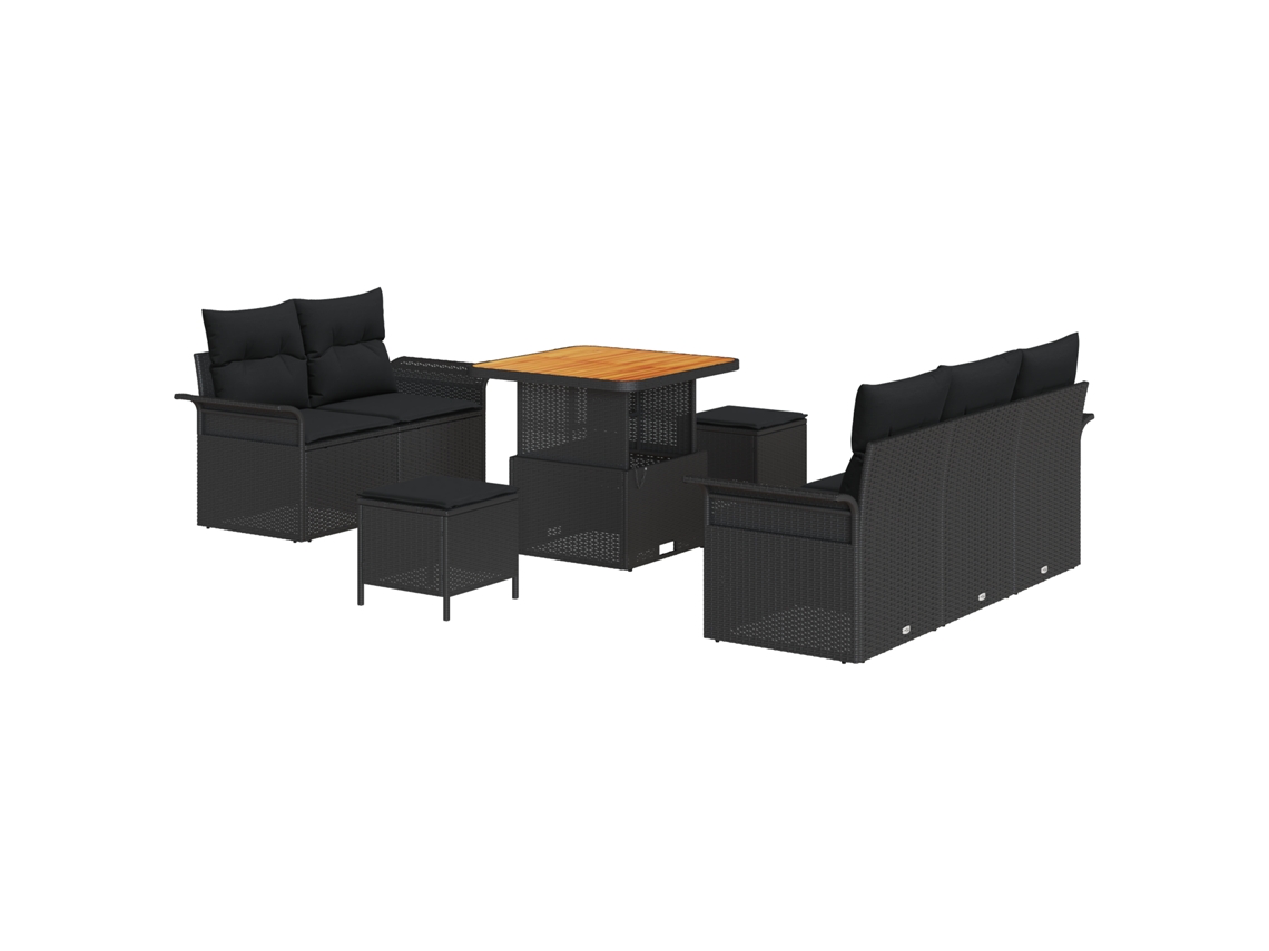 Conjunto 8 Sofá De Jardim Vidaxl Preto Vime Pe (80 X 80 X 71 Cm)