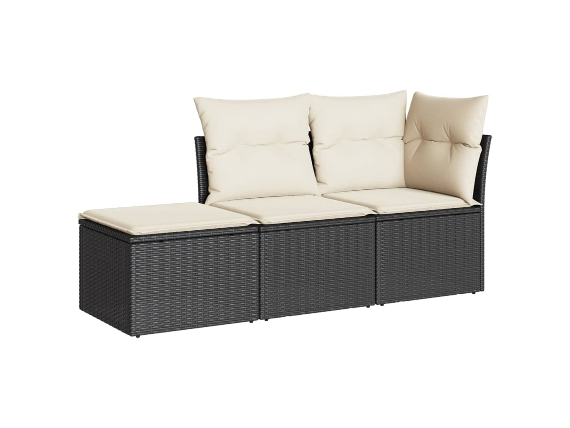 Conjunto de 3 Sofás de Jardim com Almofadões Vime Pe Preto MAISON EXCLUSIVE (3 pcs)
