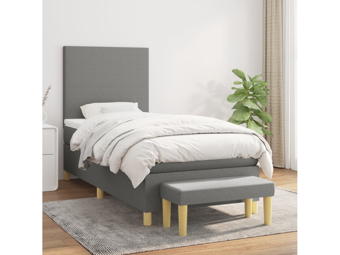 Cama Com Molas/colchão 100x200 Cm Tecido Cinza-escuro